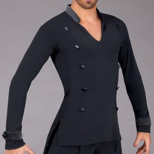 Fashion High Quality Black Men Ballroom Latin Competition Dance Tops Cha Cha Rumba Long Sleeves Shirt Stage Dancing Wear DL5535