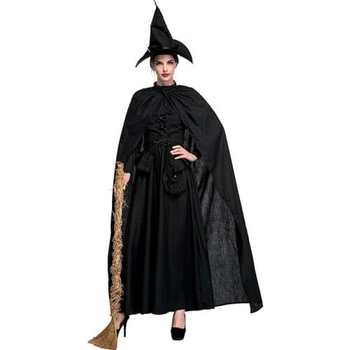 Halloween New Cloak Witch Stage Performance Costume European and American Pure Black Witch Game Costume