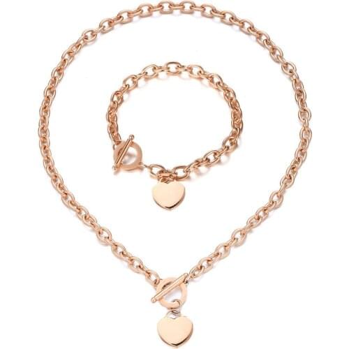 Stainless steel OT buckle love chain necklace bracelet jewelry set heart-shaped O-chain necklace couple girlfriends mother gift