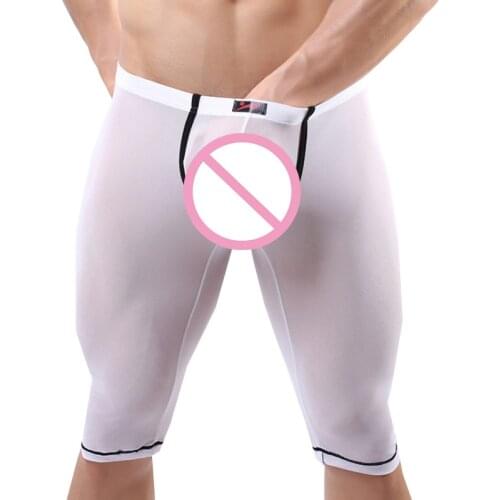 Sexy Men Sleep Bottoms Mesh Ultra-thin See Through Sheer Long Boxershorts Pajama Lingerie Gay Underwear Slip Loungewear Trunks