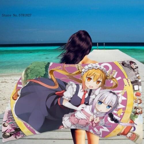 Miss Kobayashis Dragon Maid Beach Towel 3D Print Lovely Kawaii Girls Beach Towel Cartoon Shower Towel Anime Beach Towel
