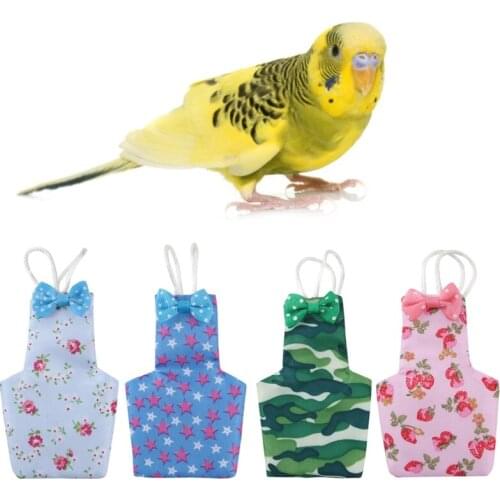 Parrot Diaper Bird Flight Suit Clothes with Colorful Print Bow Decor for Lovebird Conure Parakeet Cockatiel Small Birds