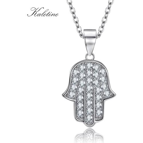 Genuine 925 Sterling Silver New Arrival High Grade Bling CZ Good Luck Protect Fatima Hand of Hamsa Pendant Necklace KLTP009