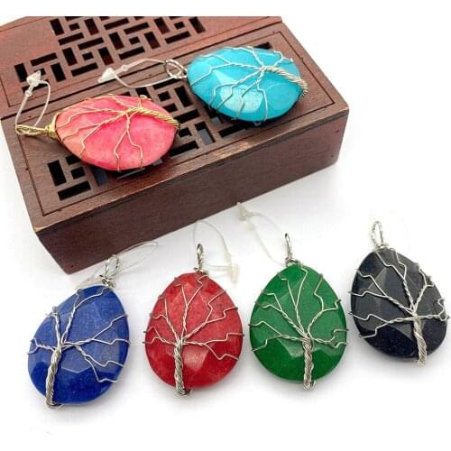 Drop-shaped Natural Stone Pendant Obsidian Colorful Pendant Copper Wire Wound Healing Stone DIY Necklace Jewelry Creation