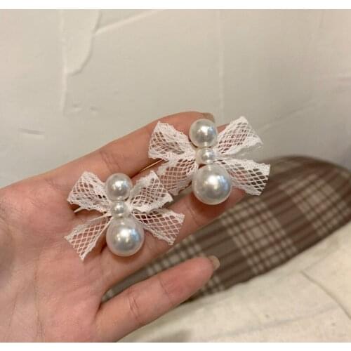 S925 Needle Bow Lace Earrings Simple Elegant Student Pearl Korean Temperament Women Drop Ear Jewelry Girl Gift