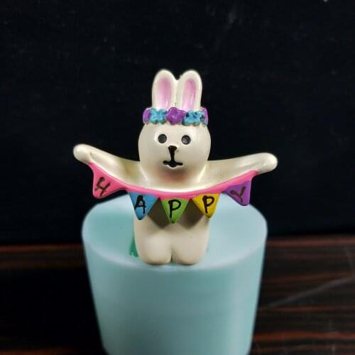 Happy rabbit with concrete letters, concrete mold, aromatherapy stone mold, manual DIY, silicone mold, resin mold, candle mold