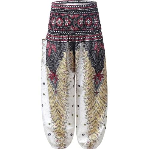 Kids Girls Fashion Harem Pants Digital Printed Smocked Waist Yoga Trousers Bohemian Beach Pants Baggy Exercise Dance Activewear