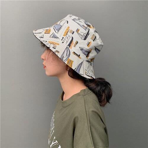 Hat Unisex Sunshade Bucket Hat Fashion Sailboat/banana/pineapple Print Fisherman Hat Male Foldable Double Basin Hat