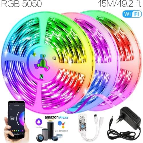 49.2 ft (15M) WIFI Smart Iuces RGB 5050 Led Strip Waterproof Lamp Alexa Control Music Synchronization For Home Ceiling Birthday