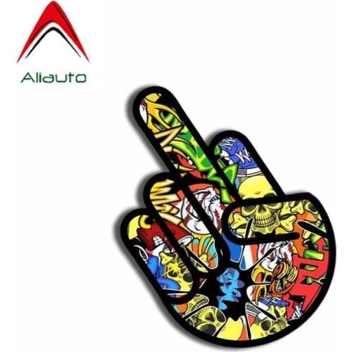 Aliauto Funny Car Sticker Creative Middle Finger of The Skull Personality Waterproof Decal Accessories PVC,13cm*8cm