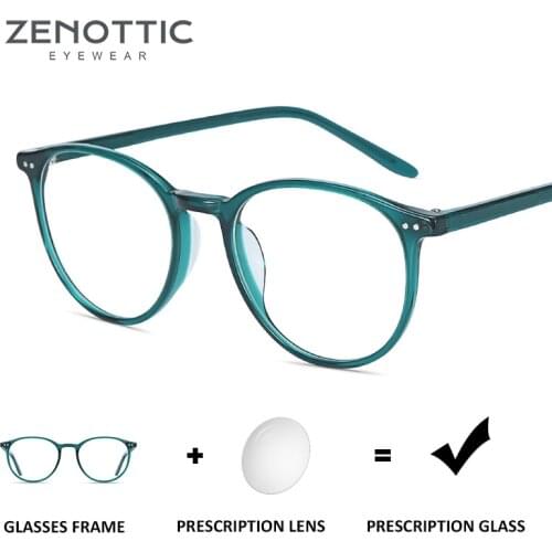 ZENOTTIC Retro Acetate Prescription Glasses Frame Women Men Round Optical Myopia Anti Blue Light Eyeglasses Photochromic Eyewear