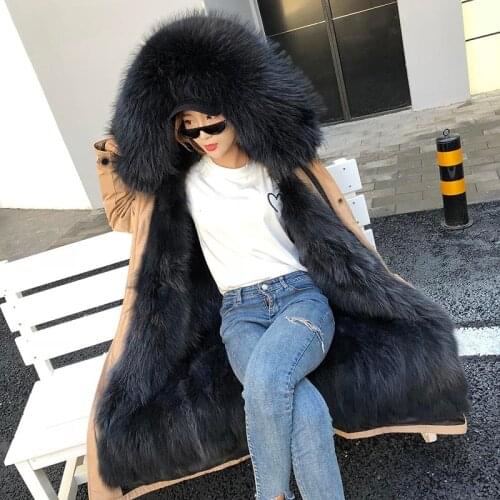 2021 X-Long Fashion Winter Jacket Women Real Fox Hair Liner Real Raccoon Fur Collar Detachable High Quality Women Fur Coat Parka