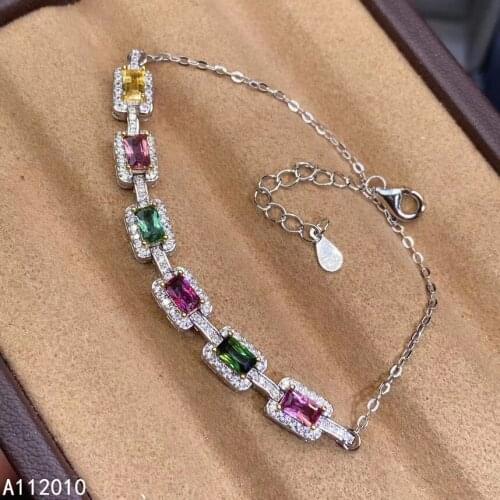KJJEAXCMY Fine Jewelry 925 Sterling Silver inlaid gemstone tourmaline women hand bracelet lovely support test hot selling