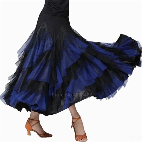 2021 Women Dancing Costume Flamenco Waltz Ballroom Dance Skirt Classical Competition Practice Layered Big Swing Spanish Skirts