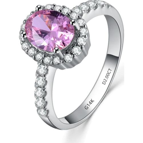 2CT Pure 585 Gold Pink Oval Shape Terrific Diamond Women Wedding Ring Fashion Wedding Jewelry Accessories
