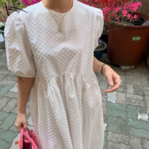Summer ladies dress elegant and sweet O-neck bubble sleeve oversized polka dot 2022 casual women loose dress Vestidos Femme 9941