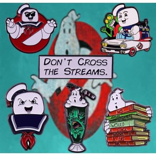 Ghostbusters Slimer Marshmallow Man Badge Ambulance Sundae Stack Books Pin 80s Horror Cult Classic Film Jewelry