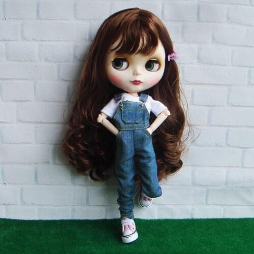 1PCS 1/6 Dolls Denim Overall Bib Pants for Blyth Doll Clothes Accessories