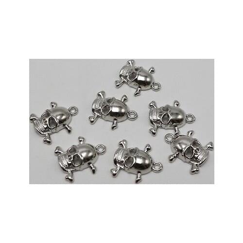 100 Silver Colour Silver Tone Metallic Acrylic Skeleton SKULL Charm Pendants 20mm