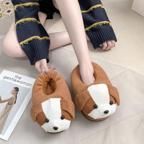 2021 Winter Shoes Warm Soft Indoor Slippers Women Plush Cute Funny Beagle Dog Home Flats Non-slip Girls Walking Sneaker