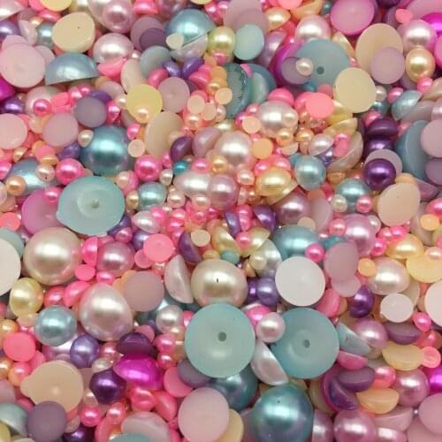 500pcs 4mm-12mm Pastels Mix Half Round Pearls Scrapbook Flatback Embellishments DIY Phone Nail Decorations Crafts For Cardmaking