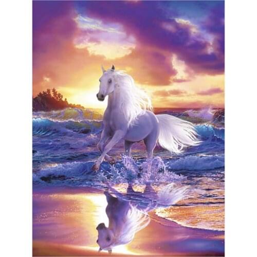 5D DIY Full Round/Square Diamond Painting White Horse & Sea 3D Embroidery Cross Stitch Rhinestone Mosaic Home Decor Y1238