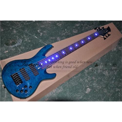 Custom 6 string guitar bass ,basswood body,quilted maple veneer,pearl shell inlay ,neck bolt on body,6 strings bass,golden butto