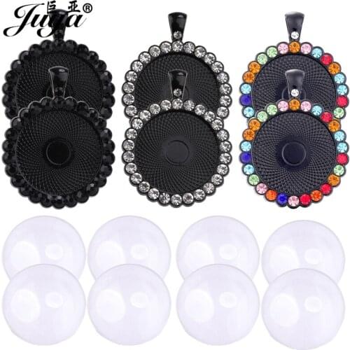 60PCS 25mm Black Pendant Base Rhinestone Bezel Cabochon Cameo For DIY Jewelry Making Necklaces Keychains Components Findings