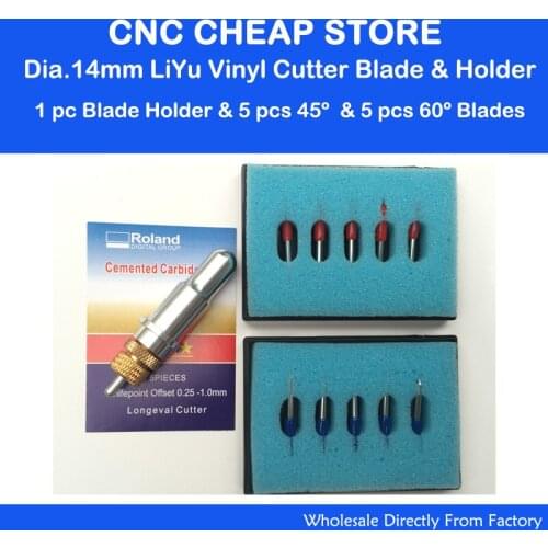 Brand New 14mm Liyu Graphtec Cameo Vinyl Cutter Cutting Plotter Blade Holder + 5pcs 45+5pcs 60 degrees Roland Cricut GCC Blades