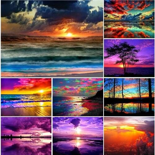 5D DIY Diamond Painting Full Square Landscape Sunrise Diamond Embroidery Seaside Sunset Mosaic Picture Of Rhinestones Decor Gift