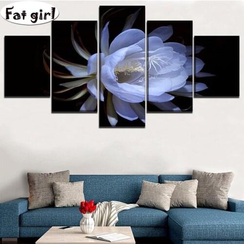 Diamond Painting White Cactus Flower Full Round square DIY 5D 5Pcs Handicraft Modern Simplicity Wall Art Home Decor Cross Stitch