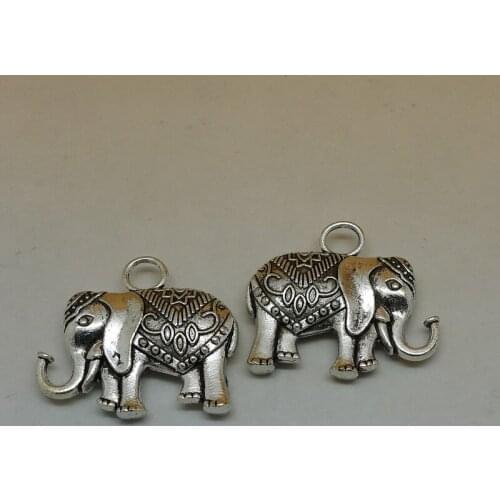 ALY 10Pcs/lot Antique Silver Thailand Lucy Elephant Charms 32x29mm Double-sided Animal DIY Jewelry Supplier