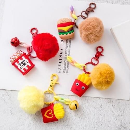 Simulation Food Popcorn French Fries Hamburger Keychain Creative Pendant Bag Charm Accessories Women Cute Silicone Car Key Chain