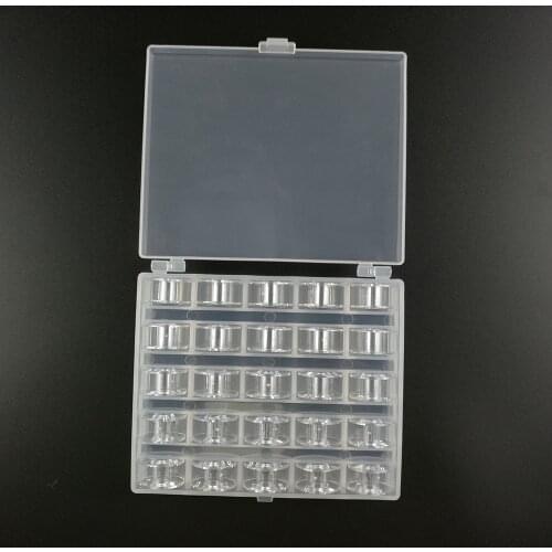 Bobbin Case Box with 25 Empty Clear Bobbins for Brother Janome Singer Sewing Machine Bobbin Box Spools Organizer Sewing Tools