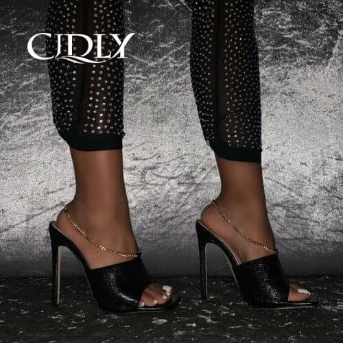 CJDLY2020 New Women Sandals Square Toe Ladies Heel Mules Sexy Thin High Heels Sandals Slippers Female Fashion Summer Woman Shoes