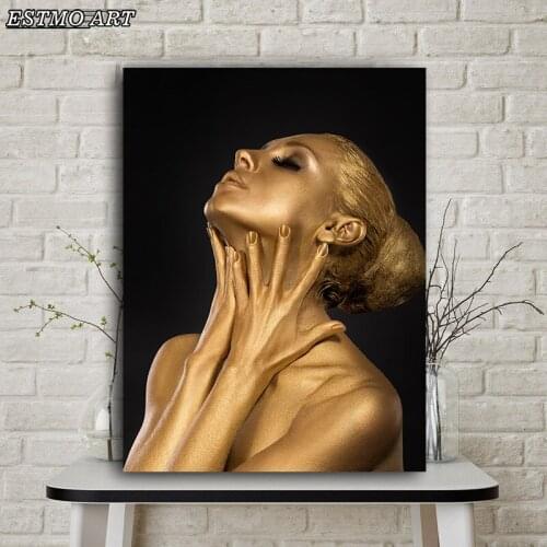 Decorative Paintings Wall Art Picture Gold Black Nude African Art Woman Bedroom Poster Portrait American Style Canvas Painting