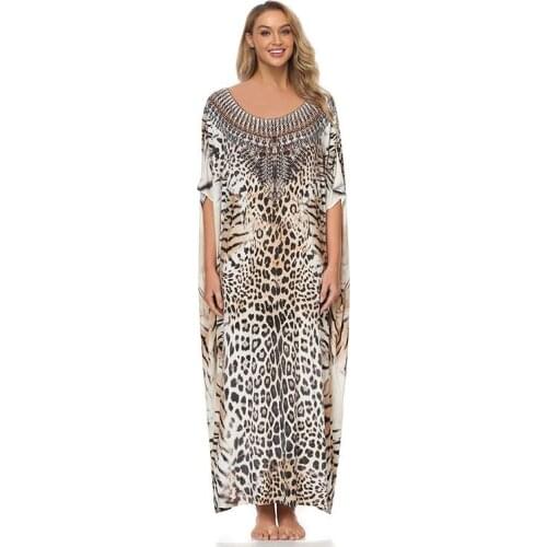 Women Beach Cover Ups Sun Plus Size Swimwear Cover Up Dress Tunic Swimsuits Playa Trendy Sukienki 2021 Chiffon Leopard Style