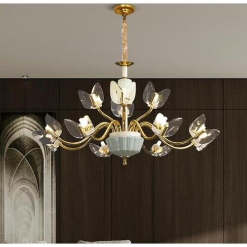 Italian Light Luxury modern Crystal Chandelier All Copper Ceramic Living Chandeliers Ceiling Room Dining Room Bedroom led lamp