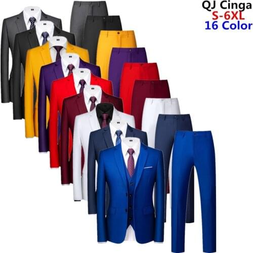 Large size mens suit 3-piece set Pure Color Formal men Suit Jacket with Vest and Pants 16 Colors mens suits Blazers 6xl