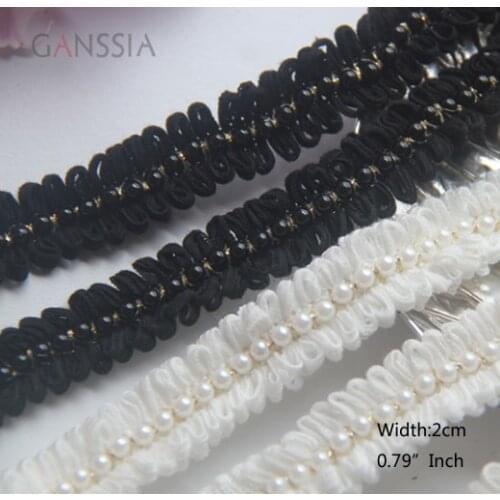 1YARD Width:2cmPearl Lace Trim Ivory White&Black forEmbroidered RibbonSkirt Sofa Curtains Garment Patchwork Decoration (SS-2355)