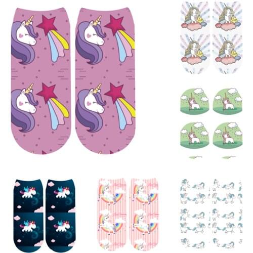 Kawaii Cute Casual Popular Ankle Women Ankle Socks Cartoon Animal Unicorn 3D Printing Sock Art Socks female
