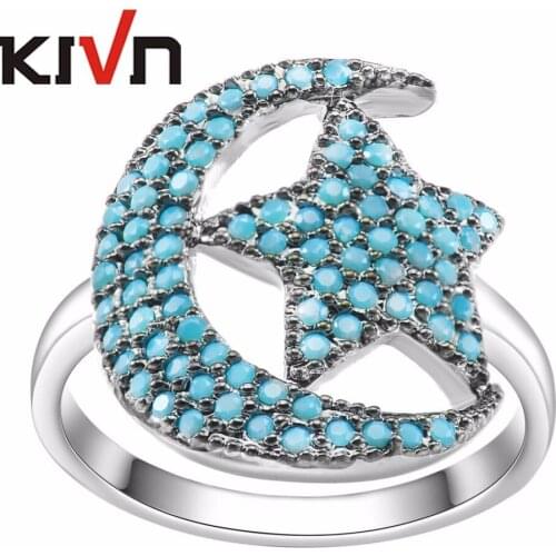 KIVN Fashion Jewelry Stunning Blue CZ Cubic Zirconia Crescent Moon Star Rings for Women Mothers Day Birthday Christmas Gifts