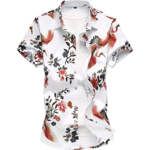 2019 Floral Printed Man Casual Shirts Fashion Classic Men Dress Shirt Breathable Mens Short Sleeve Brand Clothing
