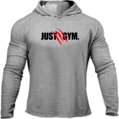 Mens Bodybuilding Long Sleeve Hooded T shirt Man Fitness Tracksuit Cotton Slim Fit Hooded Sweatshirts Male Gym Workout Clothing