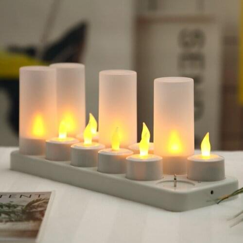 Set of 4/6/12 LED candle Remote controlled Flickering Frosted Rechargeable TeaLight Electronic Lamp Waxless Xmas Wedding-Amber