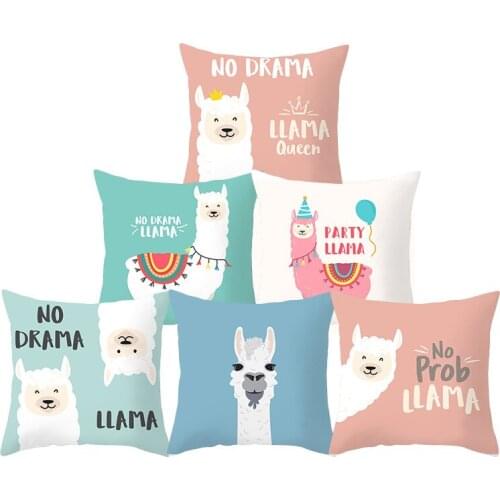 Pillowcases Cartoon Printed Cushion Cover Llama Decorative for Sofa Throw Pillows Covers Peach Skin Office Home Decor 45x45cm/pc