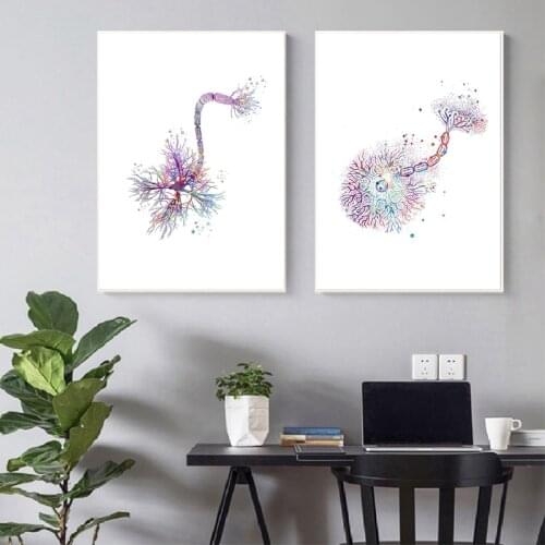 Neural System Canvas Art Prints Scientist Gift Abstract Watercolour Neuron Anatomy Painting Wall Pictures Clinic Hospital Decor