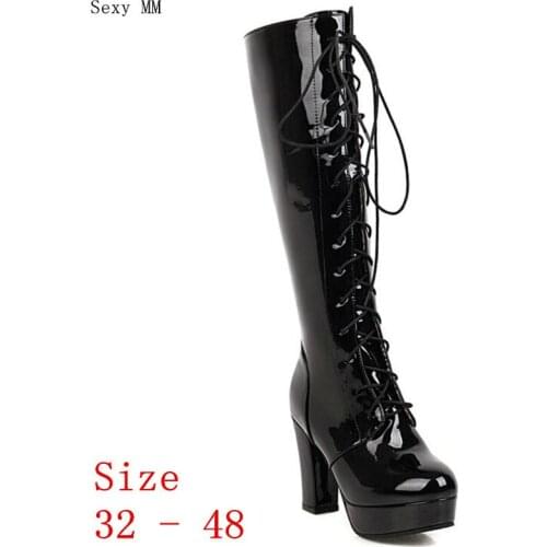 Autumn Platform Women Knee High Boots High Heel Shoes Woman Thigh High Boots Small Plus Size 32 33 -40 41 42 43 44 45 46 47 48