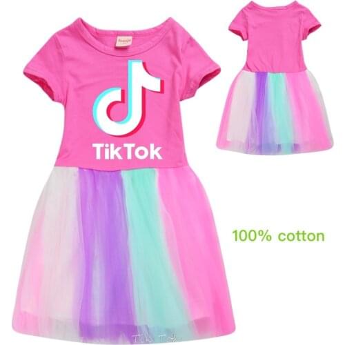 3-12 Years Girls Polka-Dot Dress 2021 Summer Short Sleeve Clothing Kids Girls Music Mark A-line Dresses Children Tik Tok Clothes