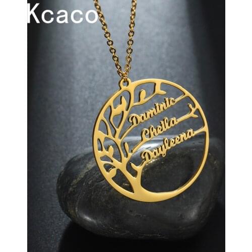 Stainless Steel Tree of Life Necklace Customized Name Necklace Gold Plated Women Long Chain Necklaces Family Letter Pendant Gift